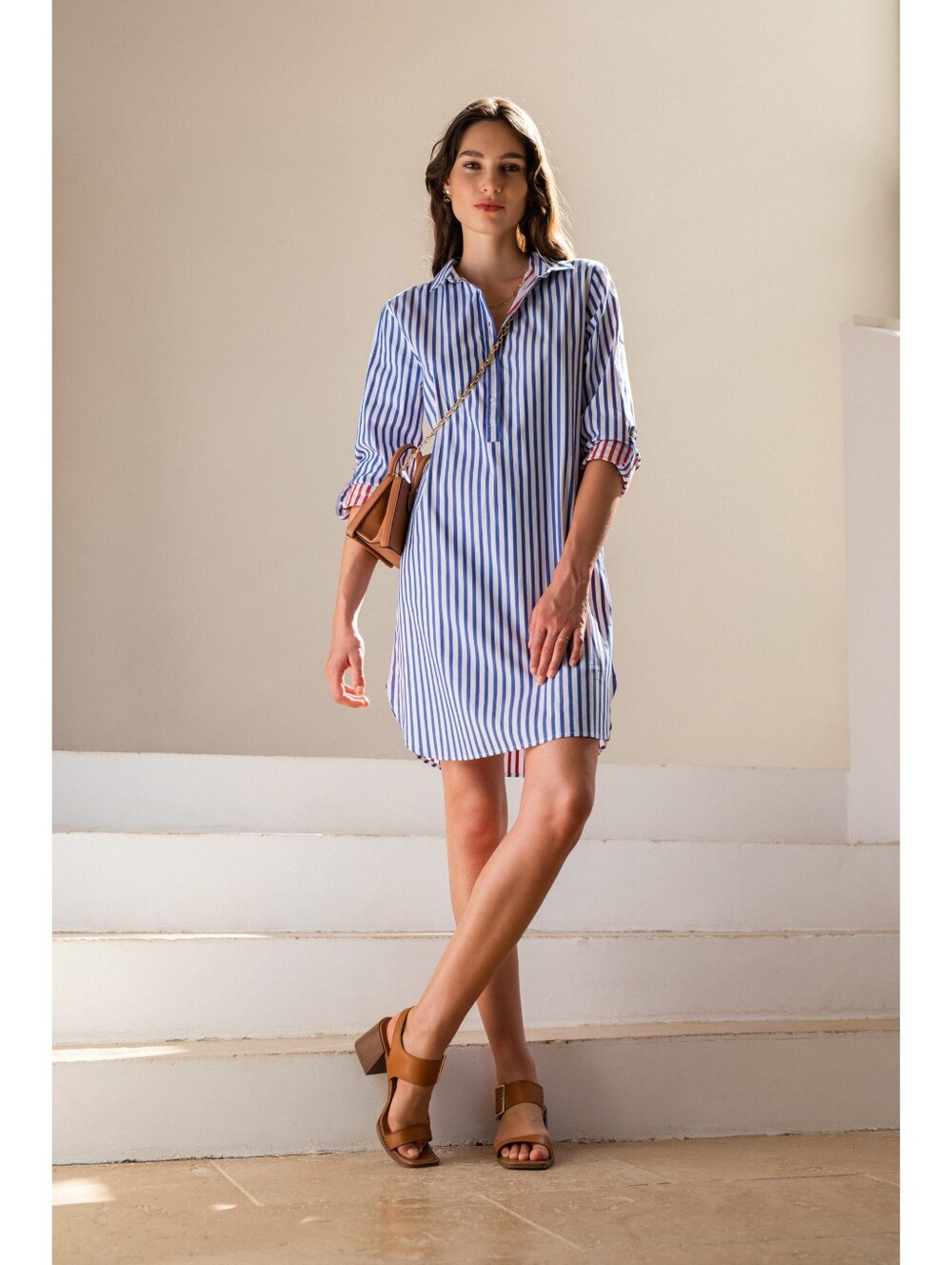 Saint James Benedicte Shirt Dress Long Sleeve Striped Blue White Size 6